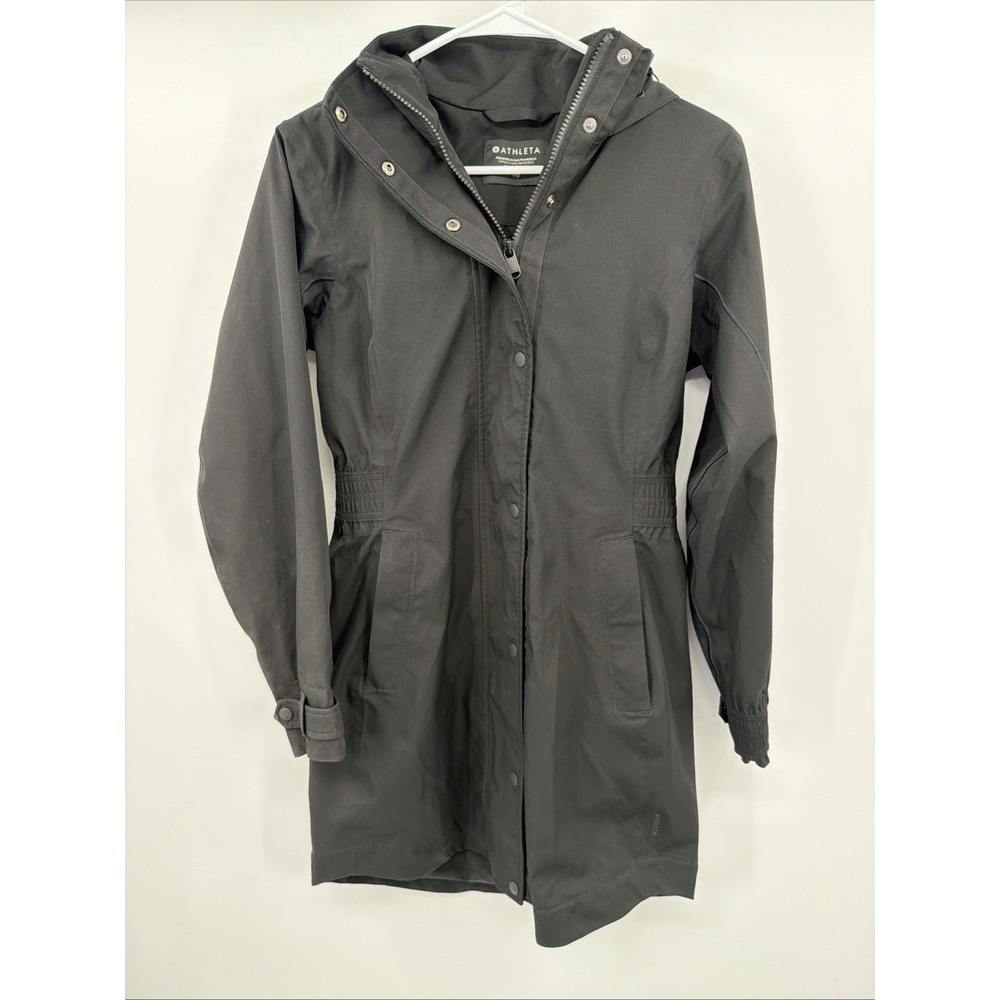 Athleta Women's Black Rainout Sutro Long Trench Coat Jacket Size XXS - Picture 2 of 16